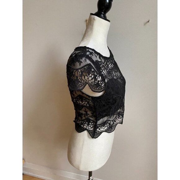 Lovesong women black lace short sleeve top sz Medium - Picture 2 of 5